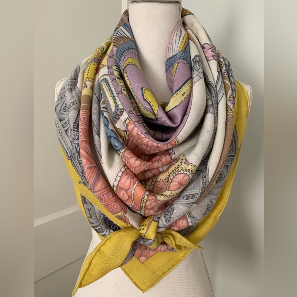 Hermes 140 Cashmere Silk Ceintures et Liens Shawl Scarf
